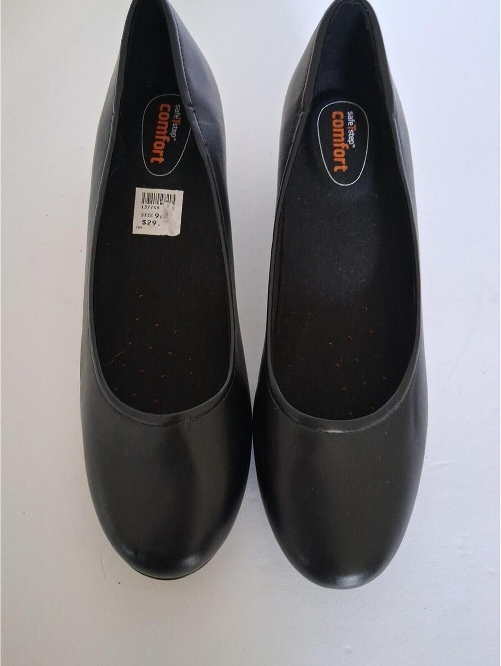 Safe-T-Step Women's Comfort Black Leather Slip Resistant Shoes, Size 9.5